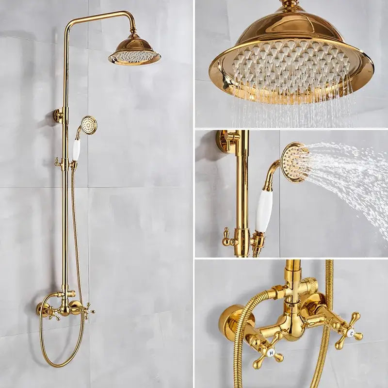 Modern gold shower faucet set with ceramic handles bathroom system