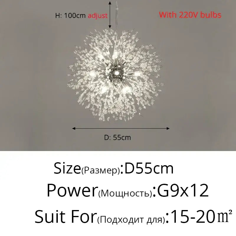 Modern gold & silver led crystal chandelier living room burst light