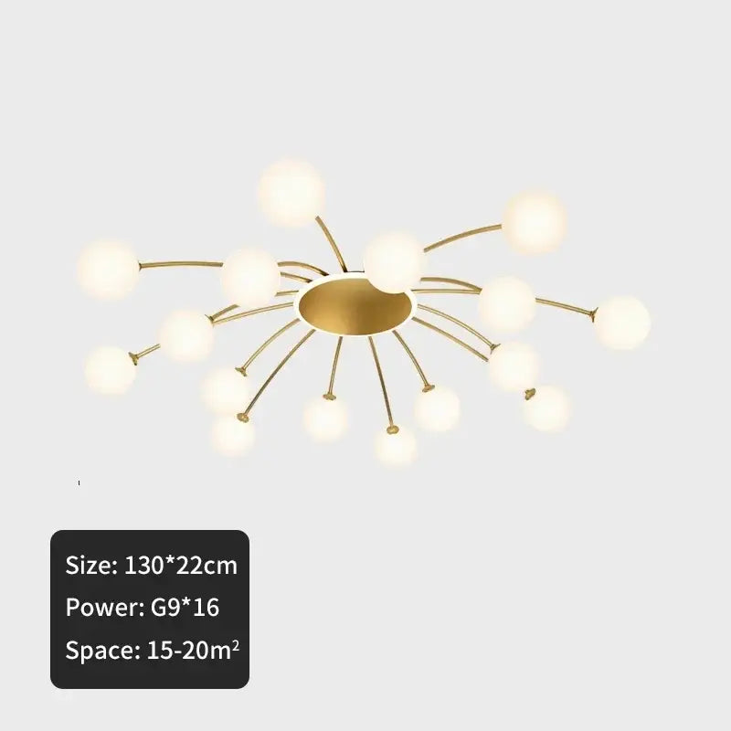 Modern gold starburst ball glass ceiling light for living room
