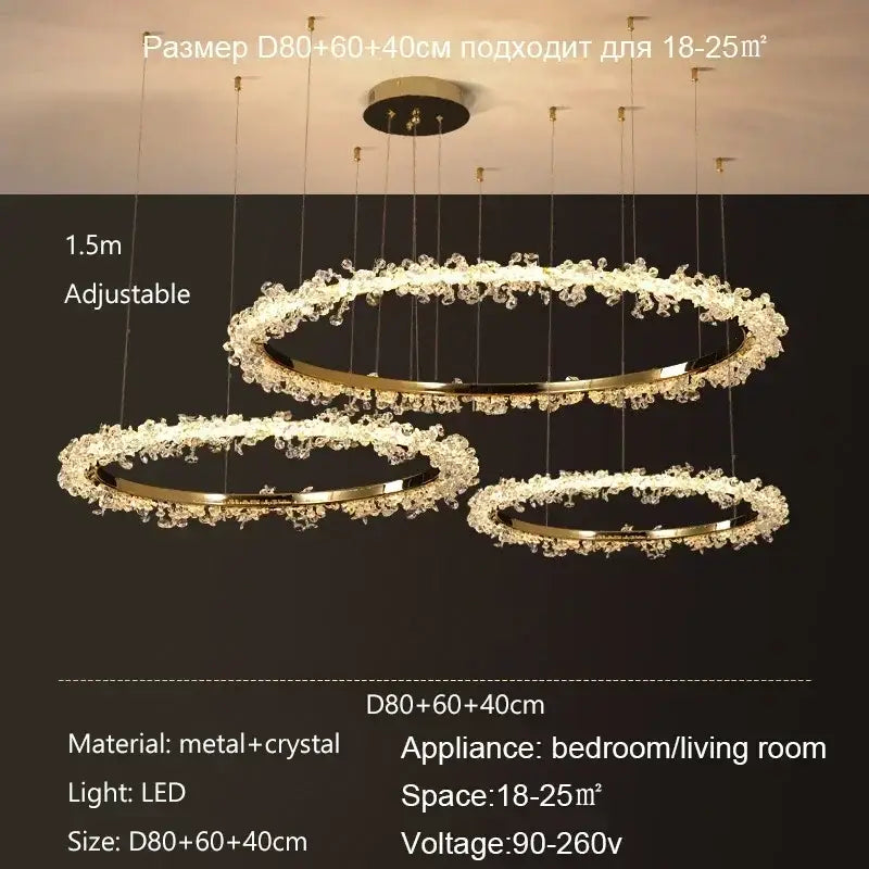 Modern gold swirling crystal pendant chandelier dining room light