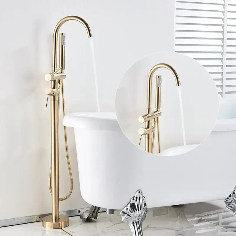 Modern gold tub sink faucet with handshower bathroom fixture