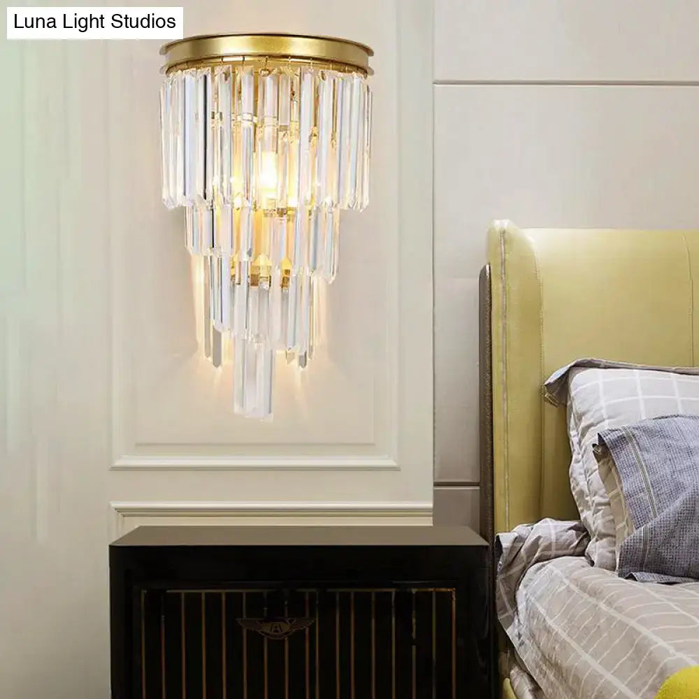 Modern gold wall lamp with clear crystal block for bedroom