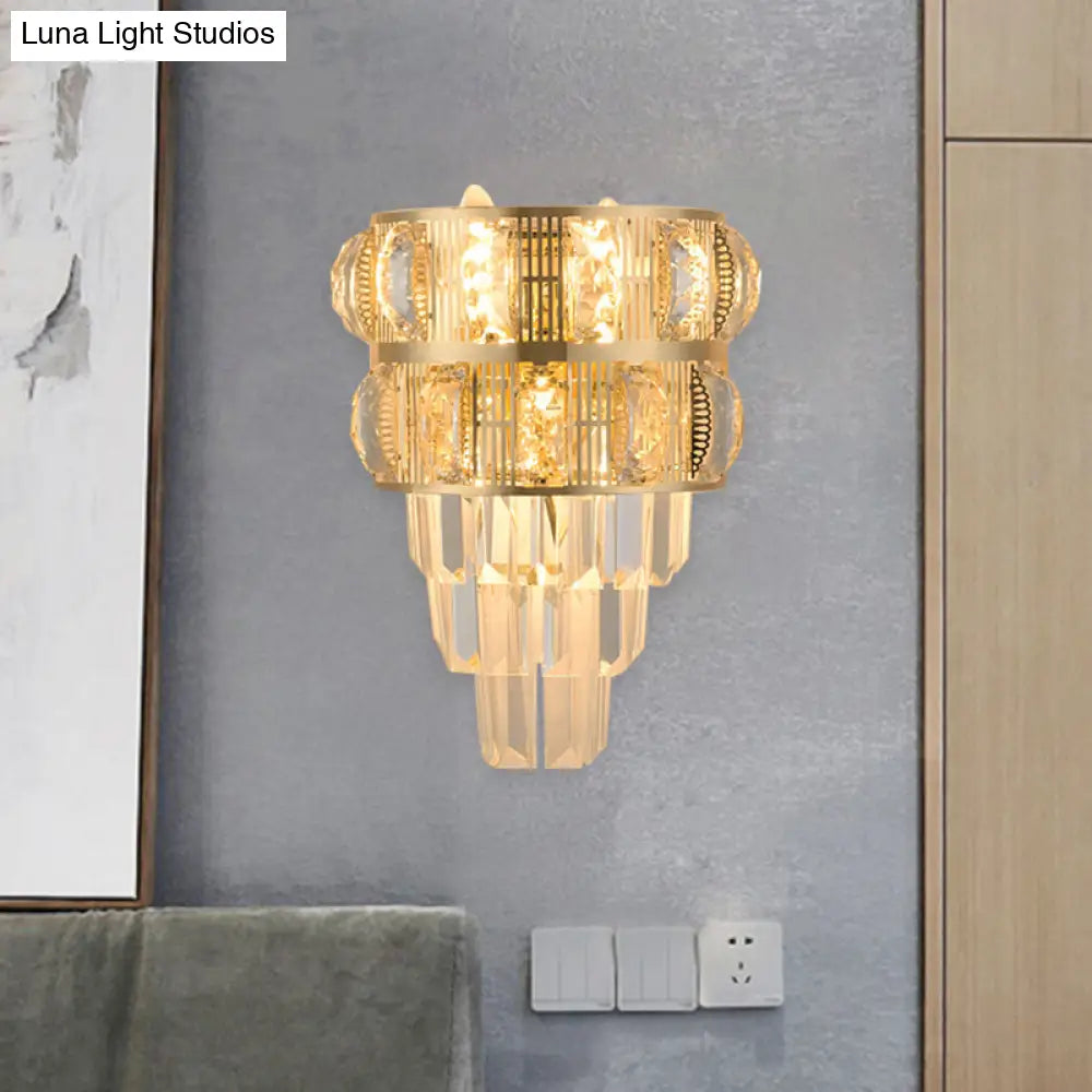 DecorBites™ Modern Gold Wall Lamp with Clear K9 Crystal, 3-Bulb Layered Design
