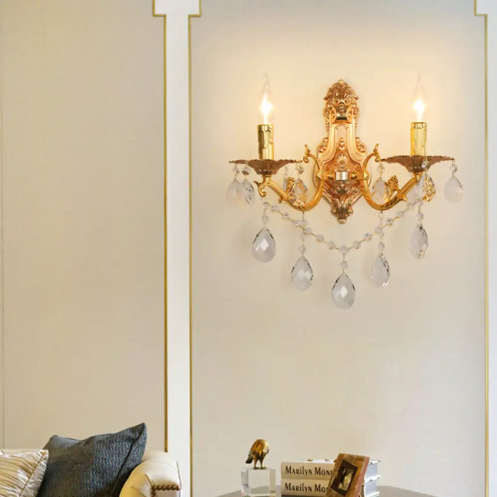 DecorBites™ Modern Gold Wall Sconce with Crystal Drops - 1/2 Lights Metal Candelabra