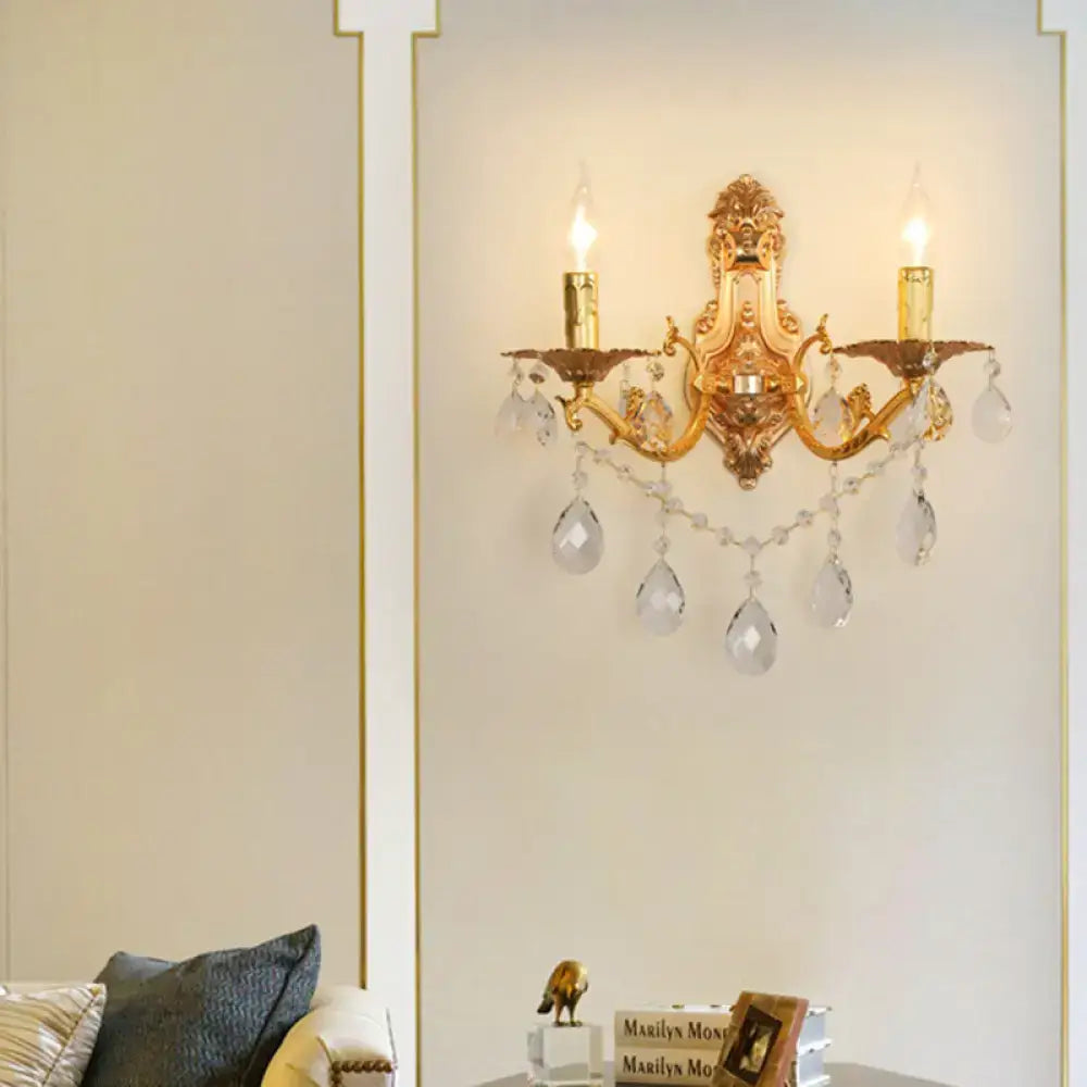 Modern gold wall sconce with crystal drops bedroom candelabra