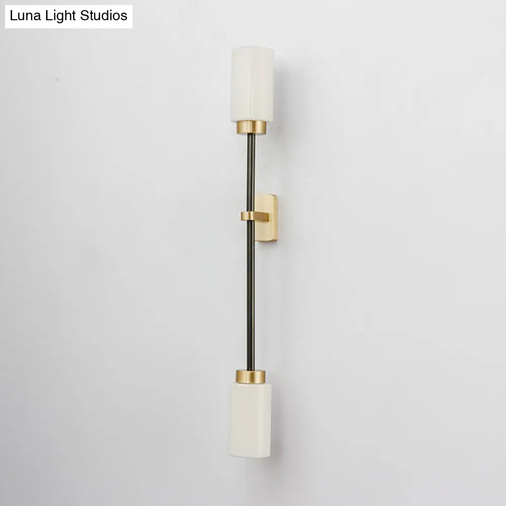 DecorBites™ Modern Gold Wall Sconce with White Glass Shade - 2-Head Living Room Lamp
