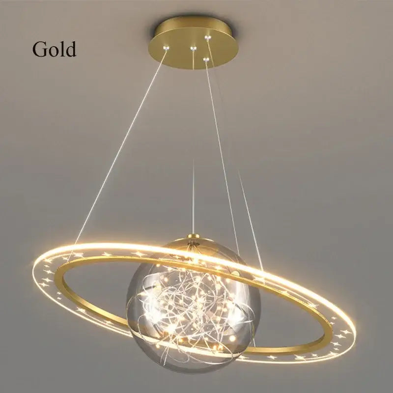 Modern golden acrylic led chandelier bedroom planet pendant light