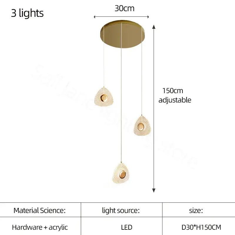Modern golden acrylic led chandeliers living room cascading lights