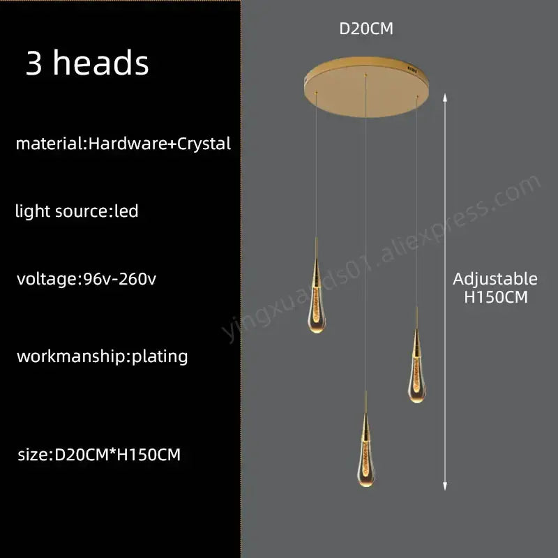 Modern golden crystal pendant chandelier living room teardrop light