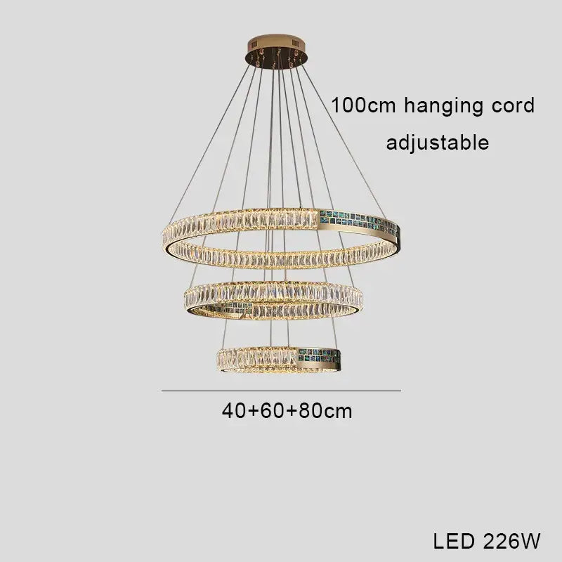 Modern golden crystal ring ceiling chandelier dining room luxury light