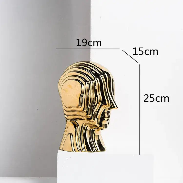 Modern golden geometric ceramic head sculpture living room decor