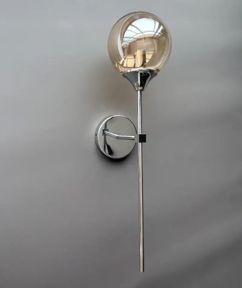 Modern golden glass ball wall lamp bedroom smoked globe sconce