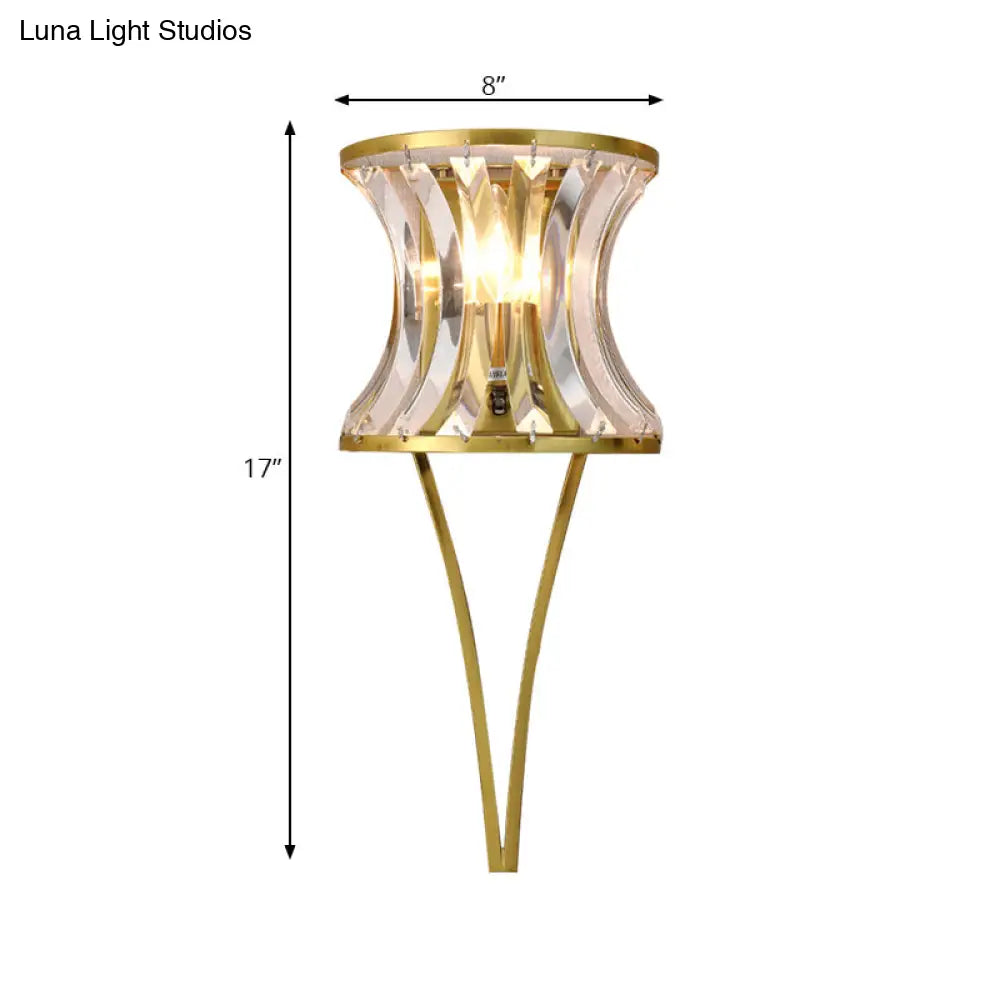 DecorBites™ Modern Golden Hourglass Wall Sconce with Clear Crystal Detailing for Living Room