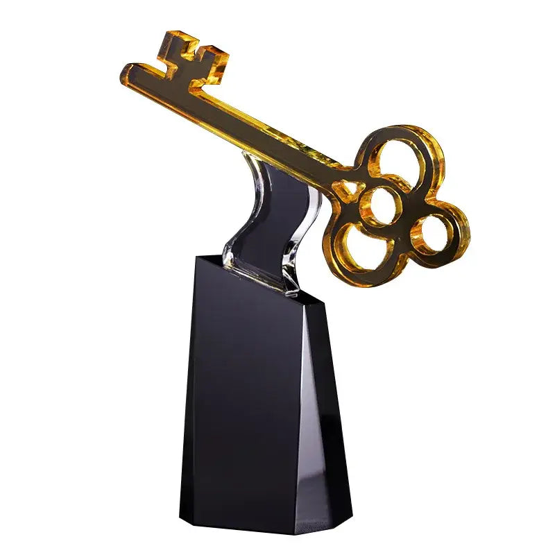 Modern golden key crystal trophy living room decor sculpture