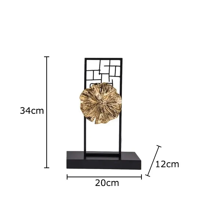 Modern golden lotus leaf framed sculpture living room decor