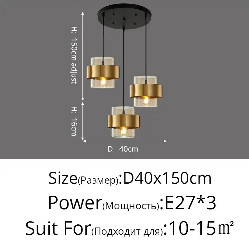 Modern golden pendant lights clear glass bedroom chandelier
