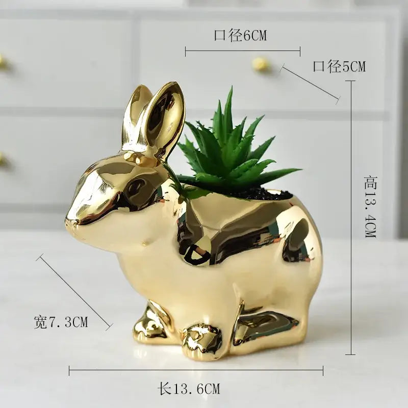Modern golden rabbit ceramic flower pot living room succulent vase