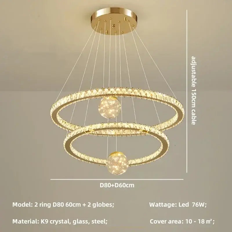 Modern golden spiral crystal led chandelier living room