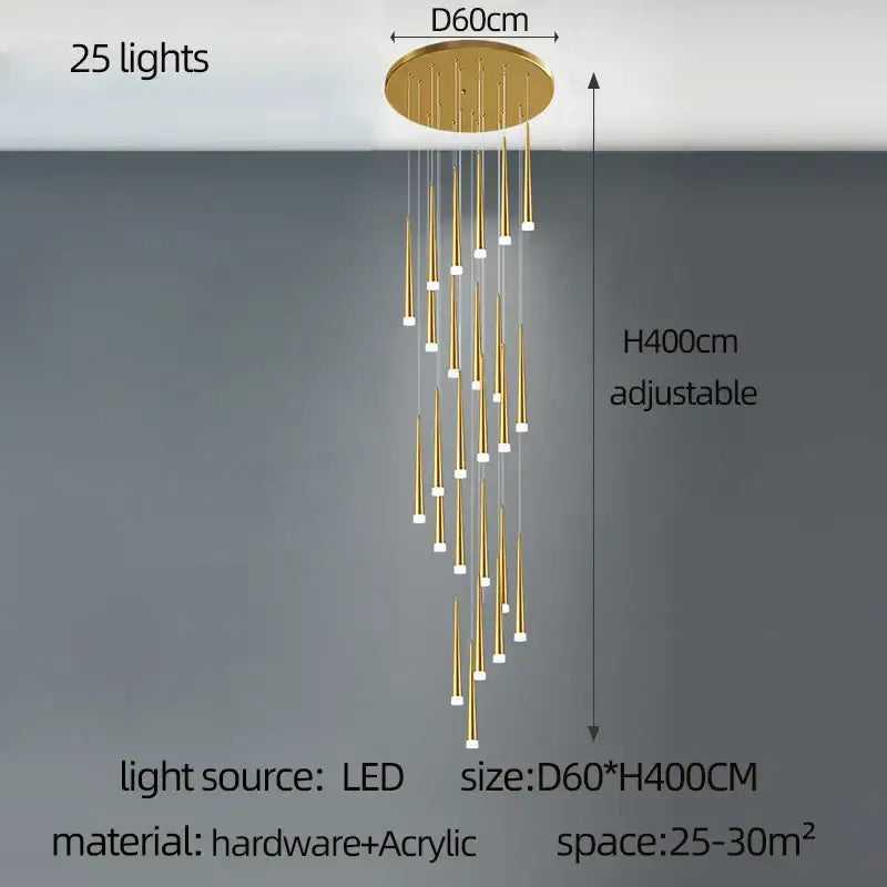 Modern golden tapered chandelier led living room pendant light