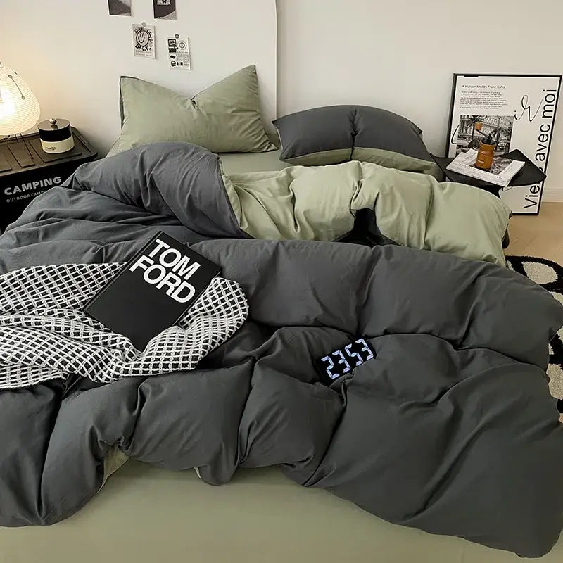 Modern gray comforter cover set with geometric throw bedroom bedding