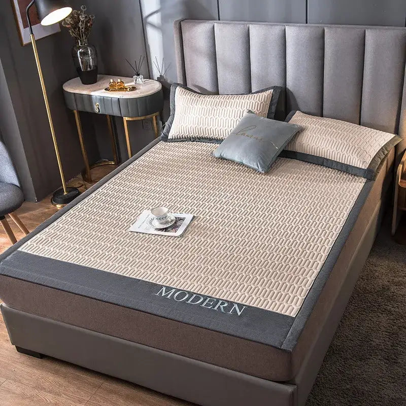 Modern gray quilted cooling latex bed mat bedroom geometric cover