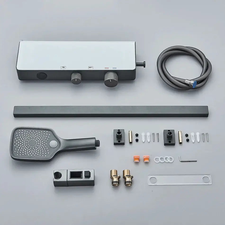 Modern grey digital shower faucet set with shelf for bathroom