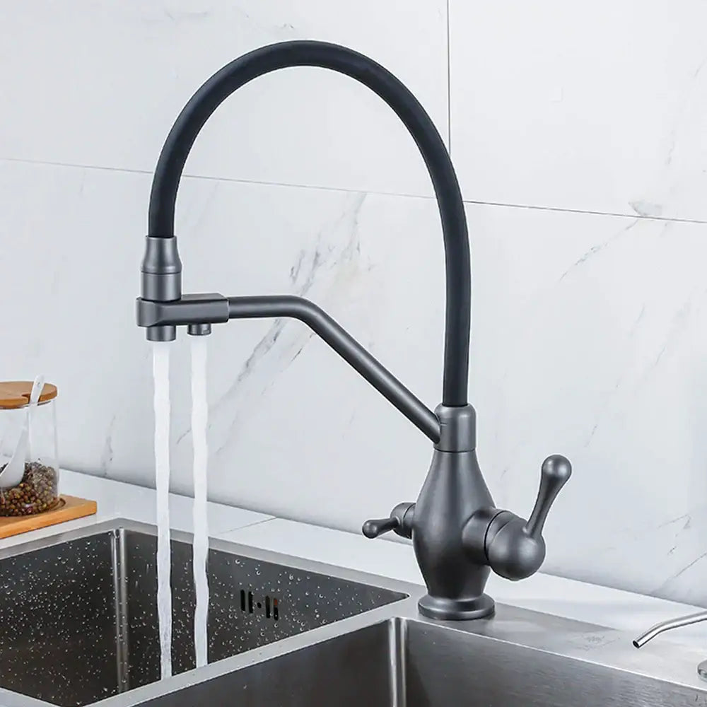 Modern gun gray kitchen faucet with dual handle pure water tap