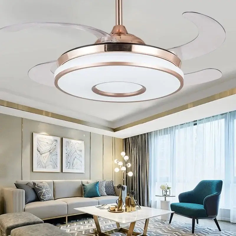 Modern invisible gold ceiling fan with light for living room