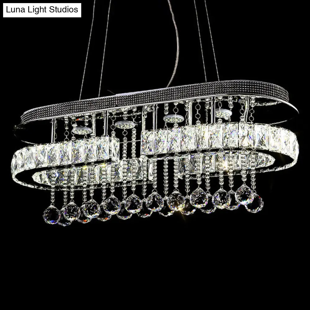 DecorBites™ Modern LED Crystal Pendant Light with Stainless Steel Frame and Tassel Accents