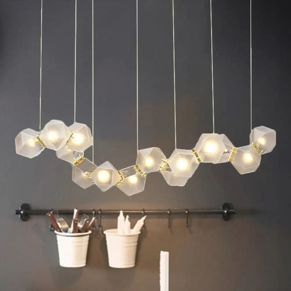 DecorBites™ Modern LED Geometric Pendant Light Fixture - White Glass, 12/14 Lights - Dining Room Island Lighting