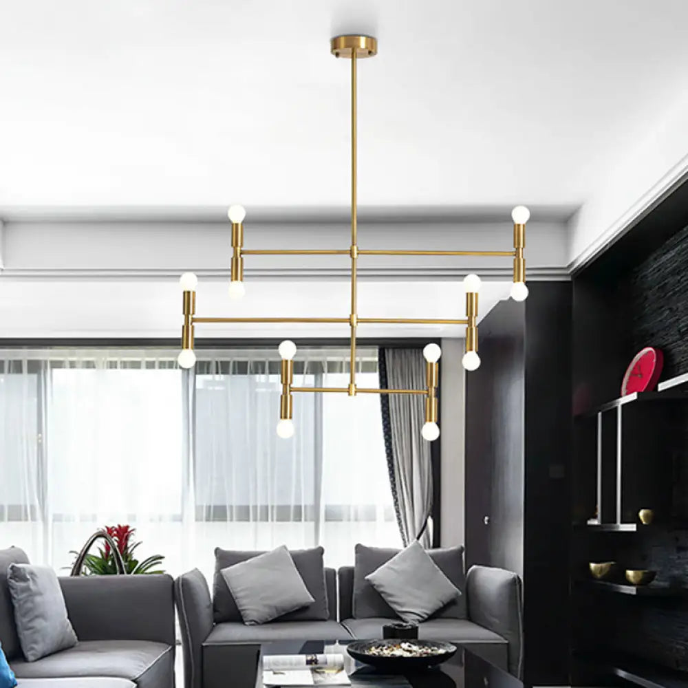 DecorBites™ Modern LED Island Light: Multi-Layer Gold/Black Hanging Pendant with Rotatable Arms - Ideal for Living Room