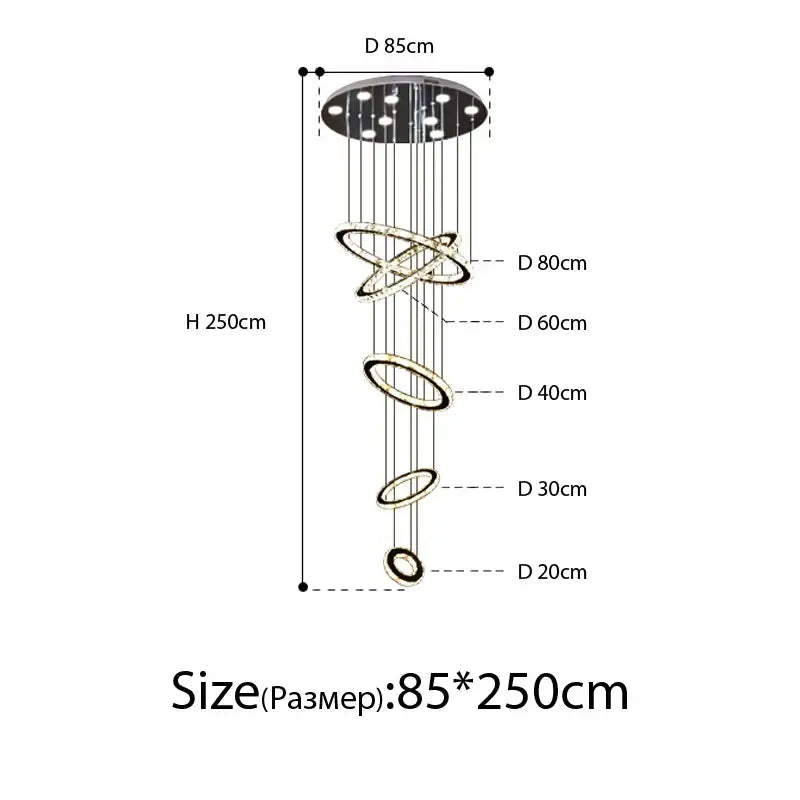 Modern luxury crystal rings chandelier staircase lighting fixture