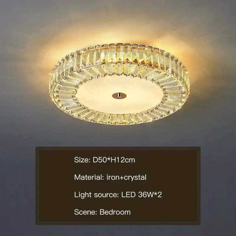 Modern luxury gold crystal round ceiling lamp living room lighting
