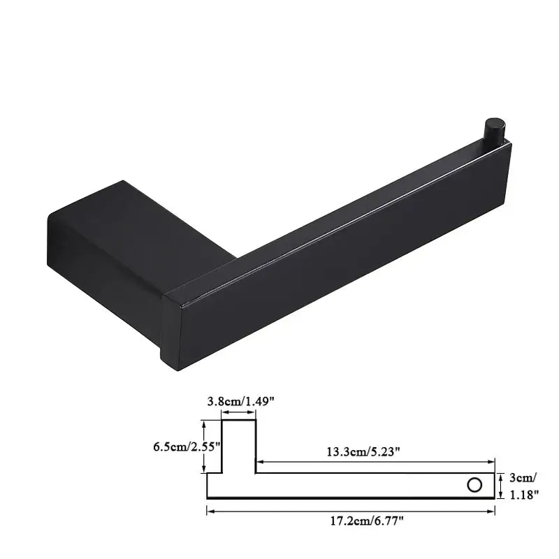 Modern matte black bathroom hardware set with square towel rack
