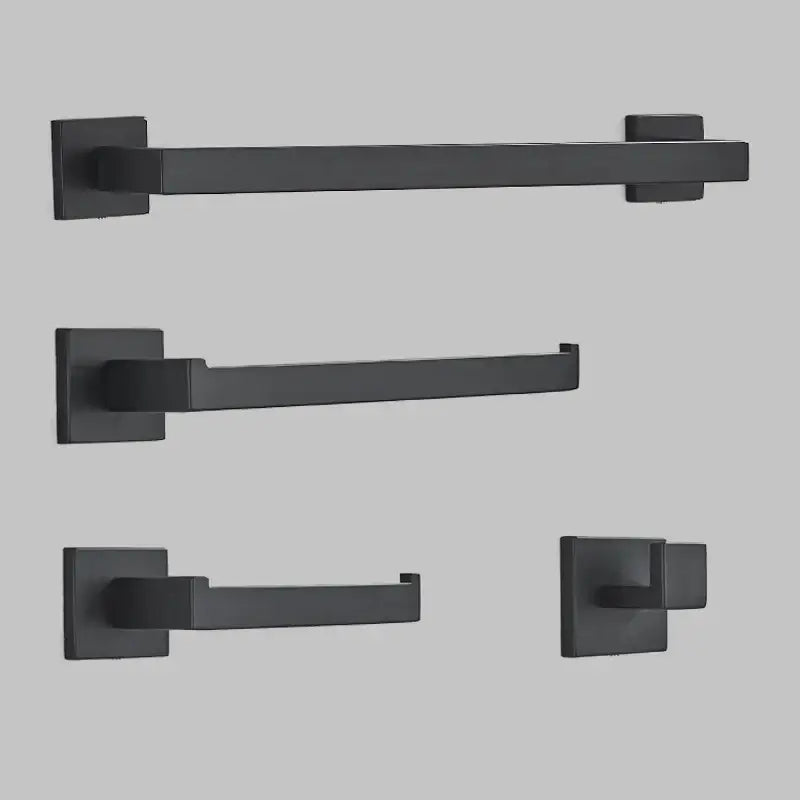 Modern matte black bathroom hardware set with square towel rail