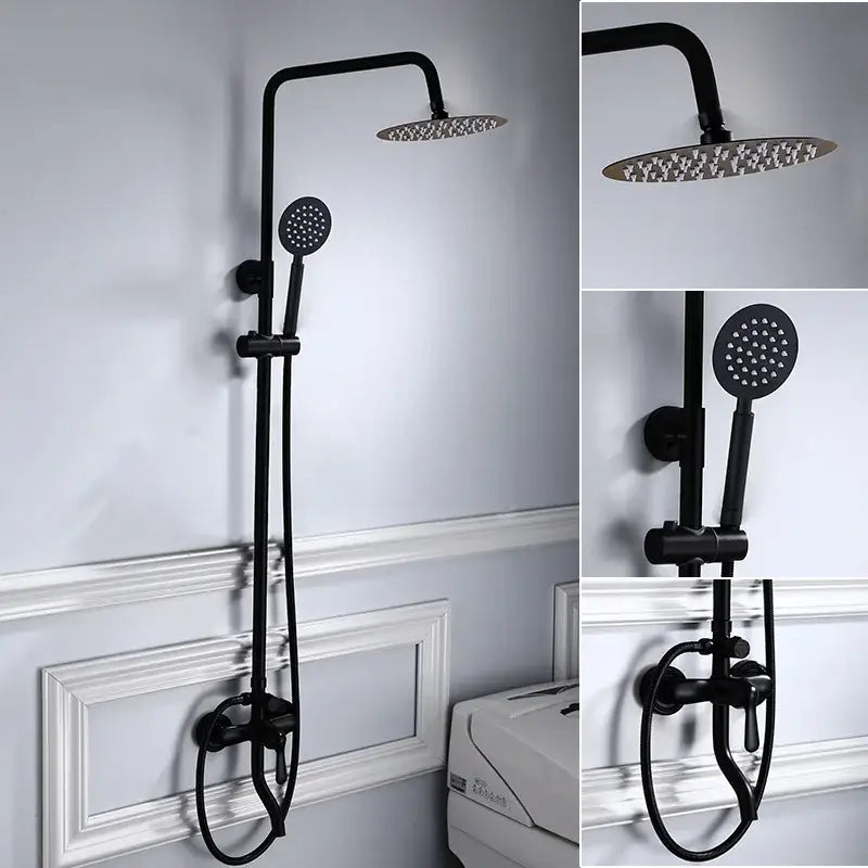Modern matte black brass shower set bathroom rainfall faucet