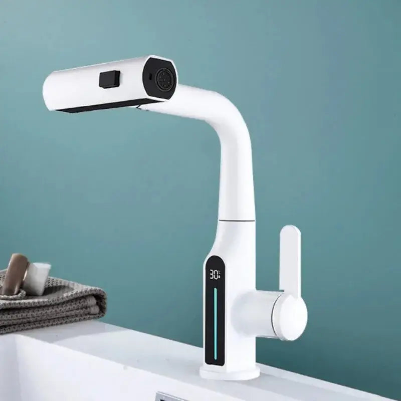 Modern matte black digital display waterfall basin faucet bathroom tap