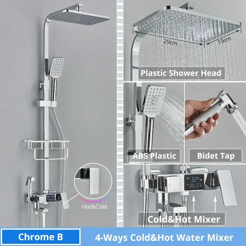 Modern matte black digital shower faucet set bathroom rain head