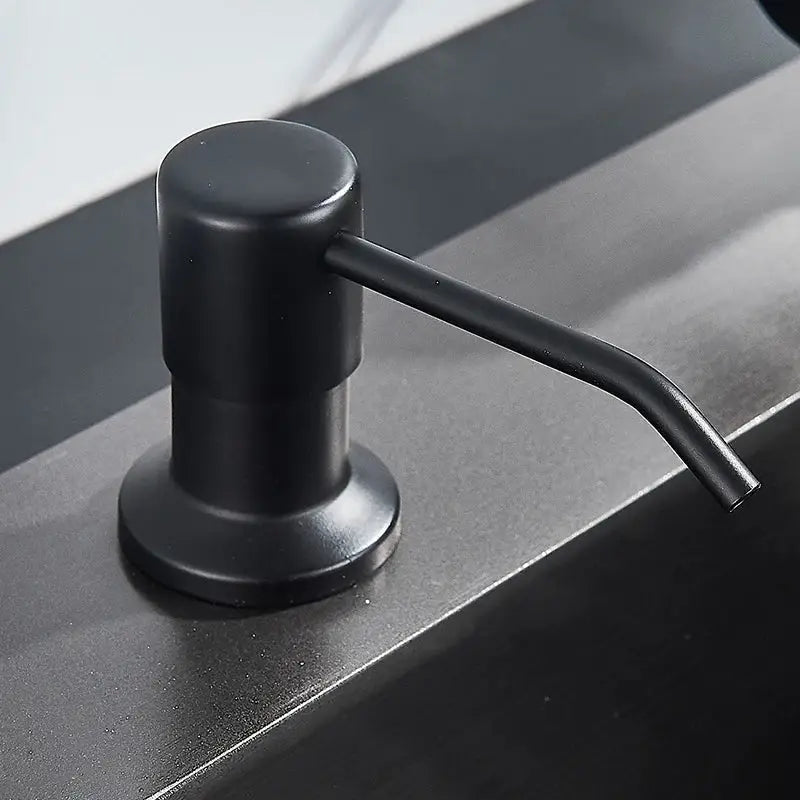 Modern matte black soap dispenser with stainless steel head kitchen