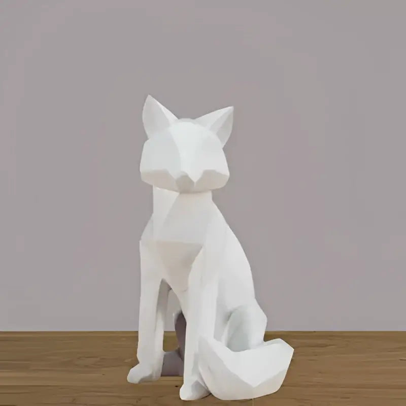 Modern matte white geometric fox sculpture living room decor
