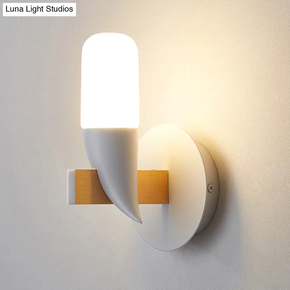 DecorBites™ Modern Metal LED Bird-Like Wall Sconce in White and Wood - Bedside Lamp Fixture