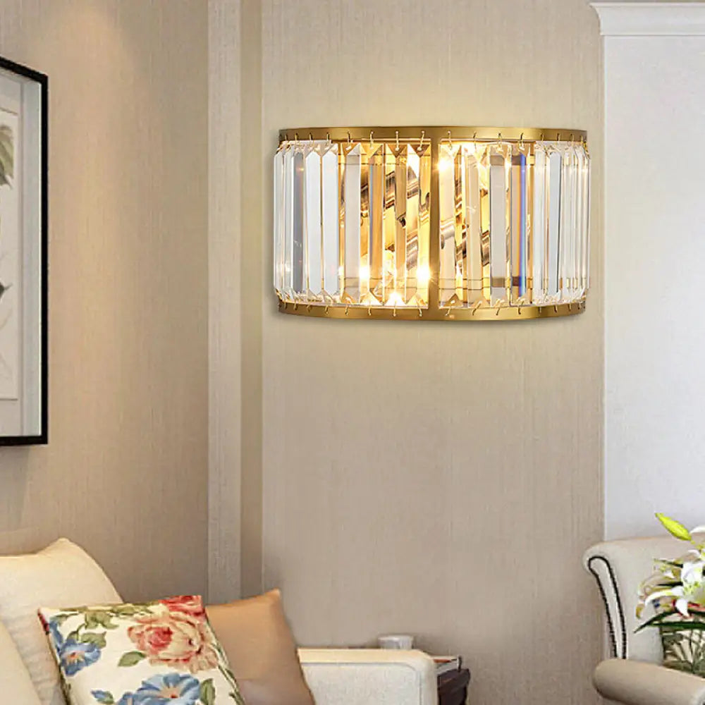 DecorBites™ Modern Metal Wall Sconce with Dual Bulbs, Crystal Block & Black/Gold Finish