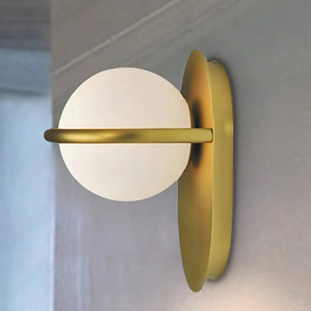 DecorBites™ Modern Milk Glass Wall Light with Oval Metal Backplate in Black/Gold for Bedroom Sconce Lighting