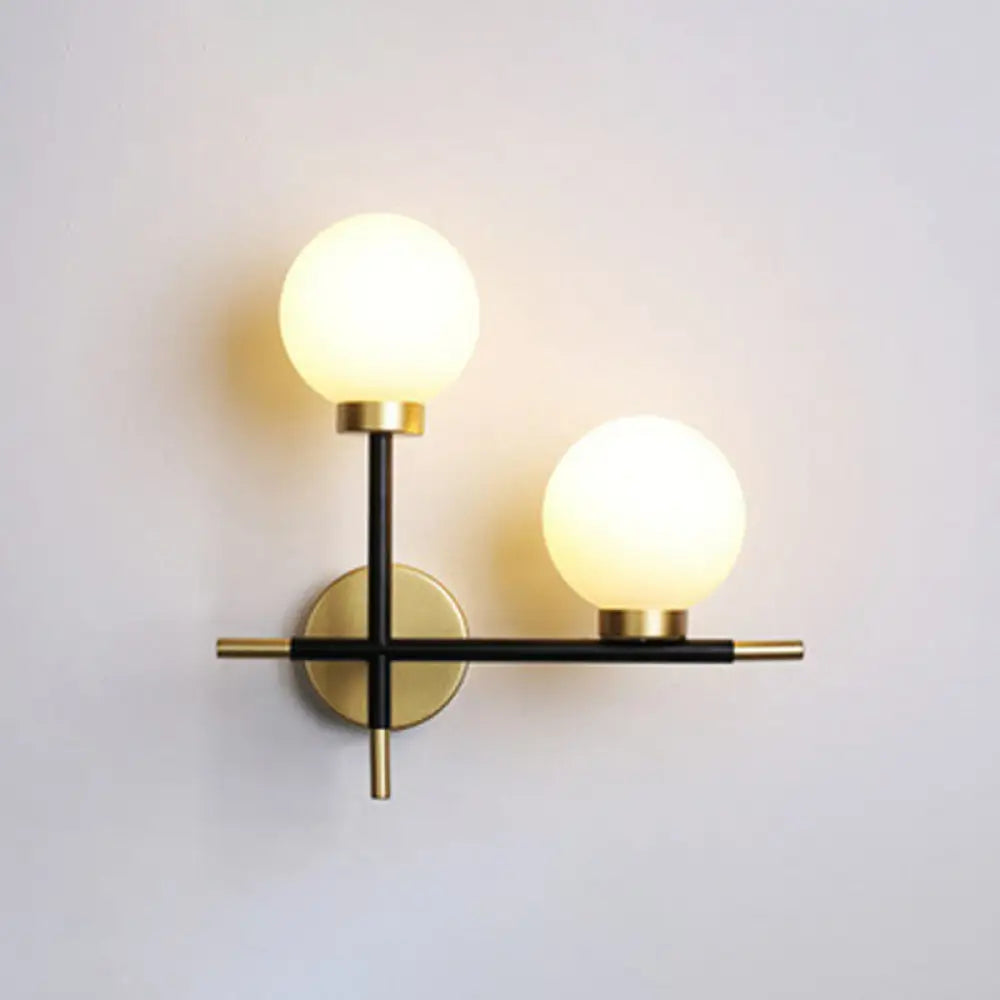 DecorBites™ Modern Mini Globe Milk Glass Wall Sconce - 2-Light Black Fixture for Foyer