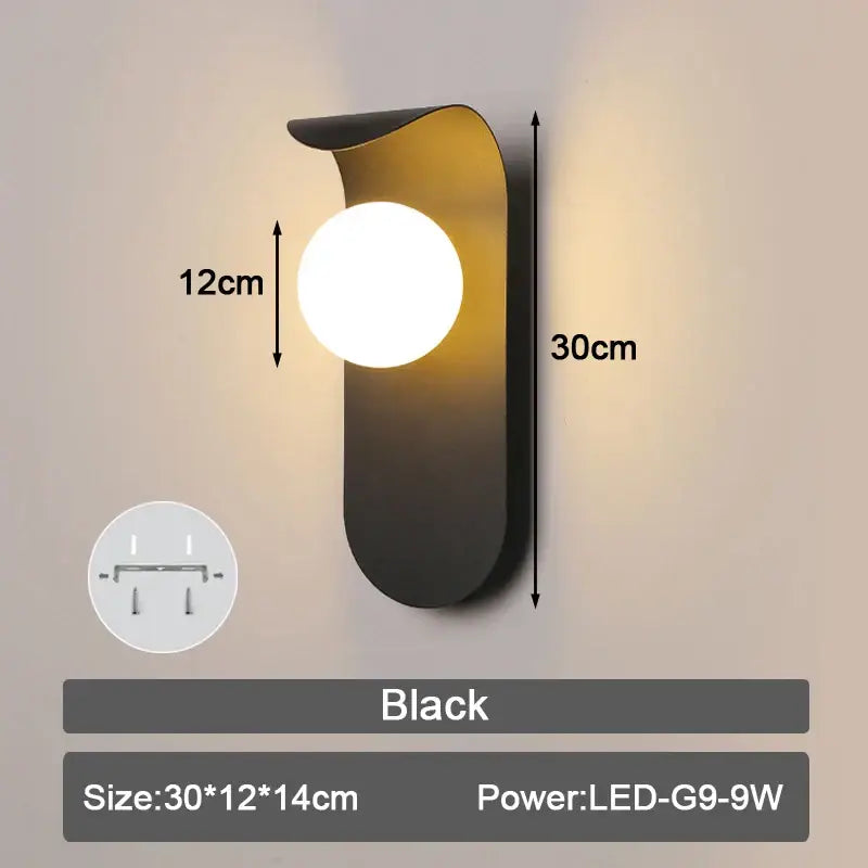 Modern minimalist black & gold frosted glass led wall lamp bedroom