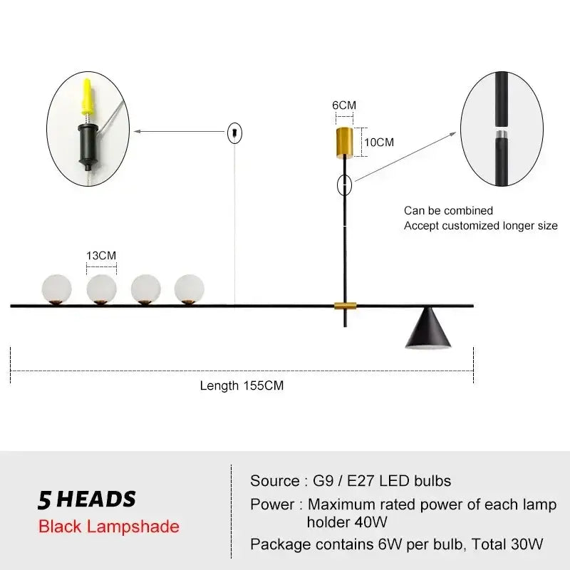 Modern minimalist brass and glass chandelier pendant light dining room