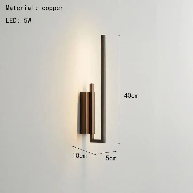 Modern minimalist brushed bronze & gold brass wall sconce bedroom light