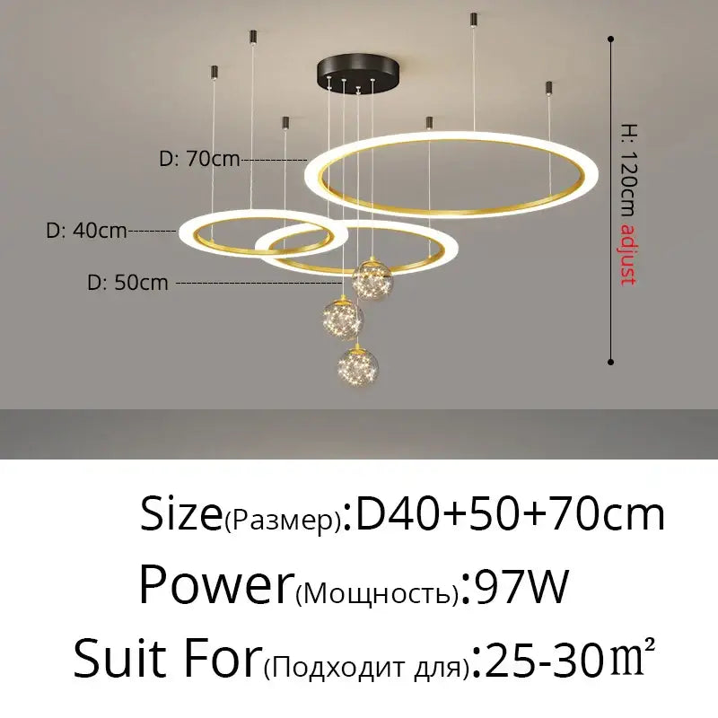 Modern minimalist circle ring pendant chandelier with crystal for living room