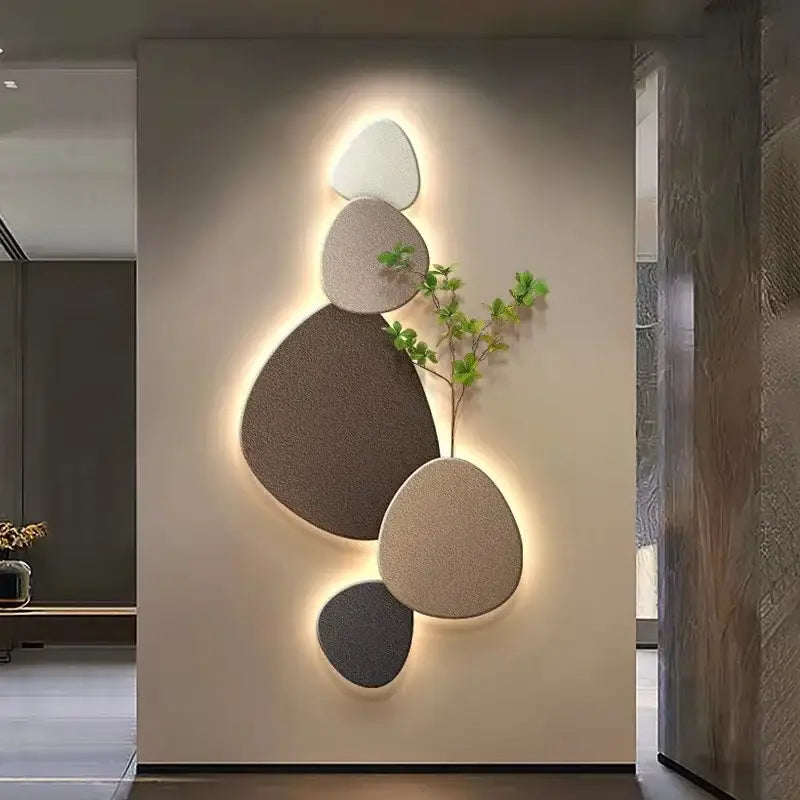 Modern minimalist textured stone green plant mural wall lamp living room