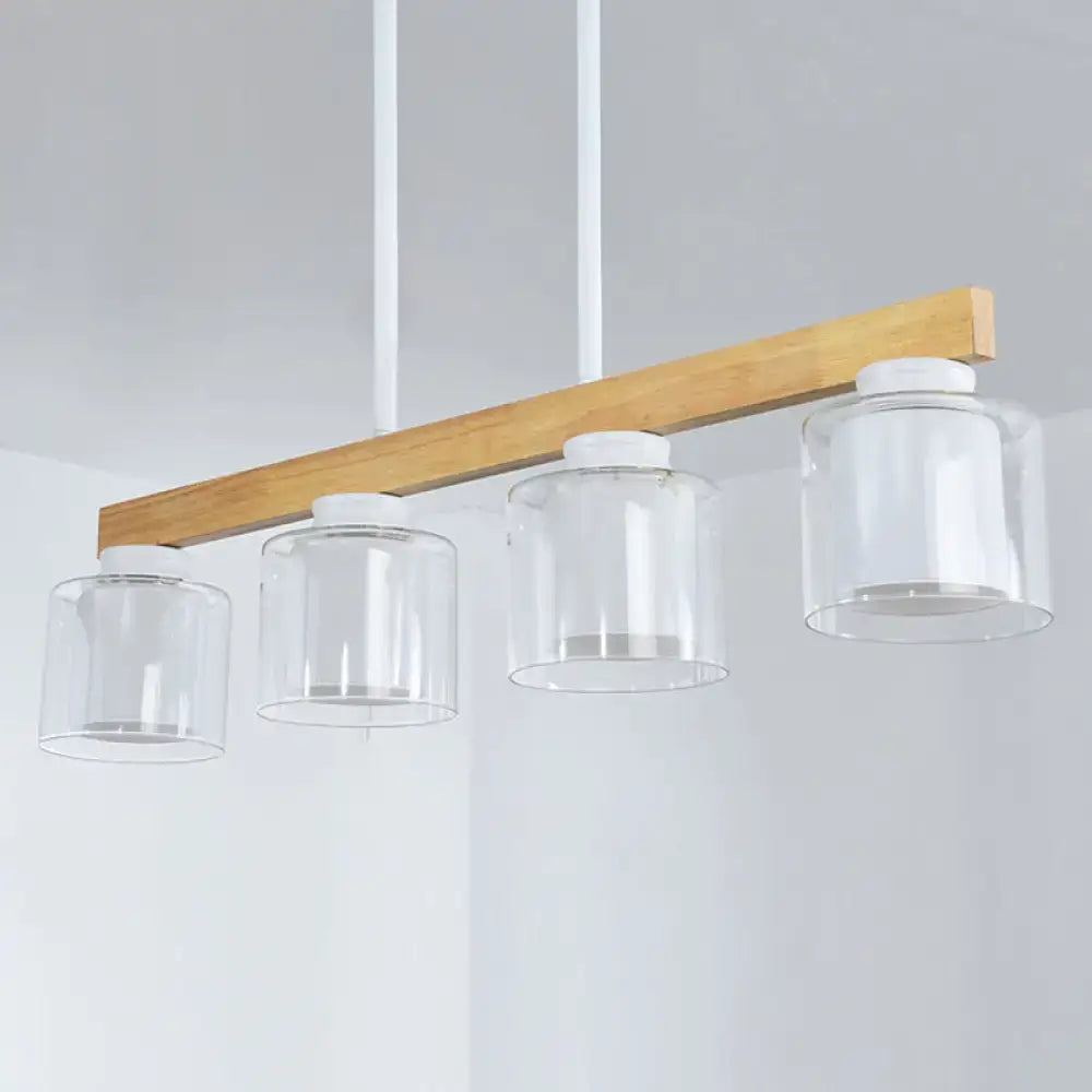 Modern minimalist wood and white glass pendant light dining room